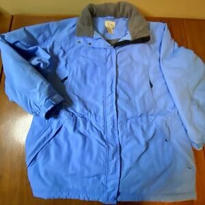 LL Bean Winter Coat Women's 1X Large Blue Parka Jacket Fleece Lined Hood